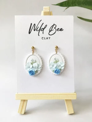 Sky Blue Floral Mirror Dangles