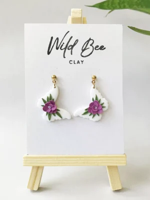 Purple Rose Butterfly Earrings
