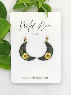 Half Moon Sunflower Earrings