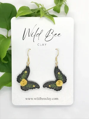 Yellow Rose Butterfly Earrings