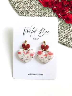 Floral Printed Double Hearts Earrings