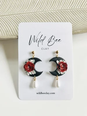 Black Moon Flower Pearl Dangles