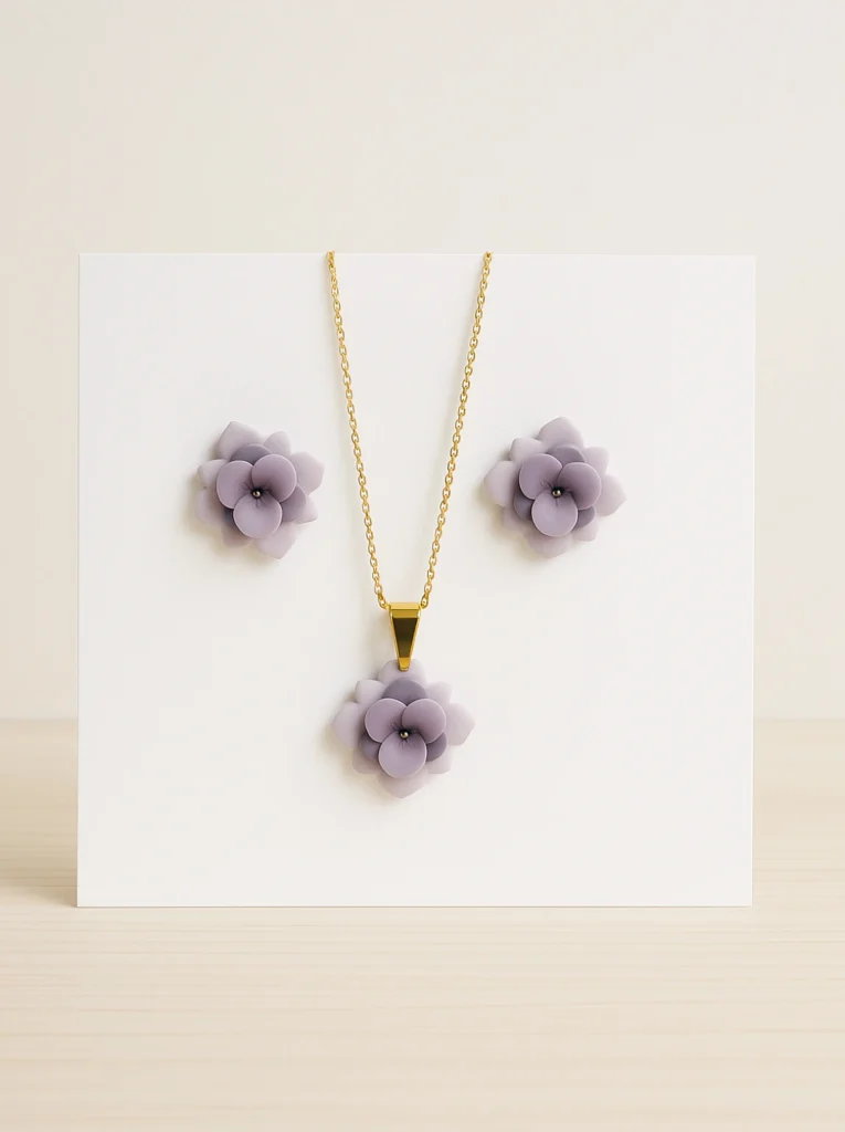 Purple Shades Flower Jewellery Set